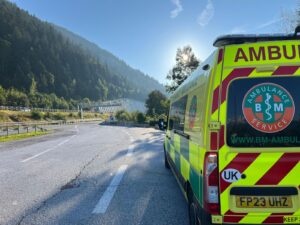 BM road ambulance driving in Spain for patient repatriation to the UK