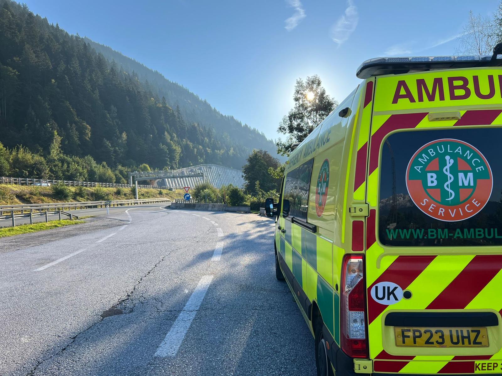Private ambulance in Spain ready for medical transport to the UK