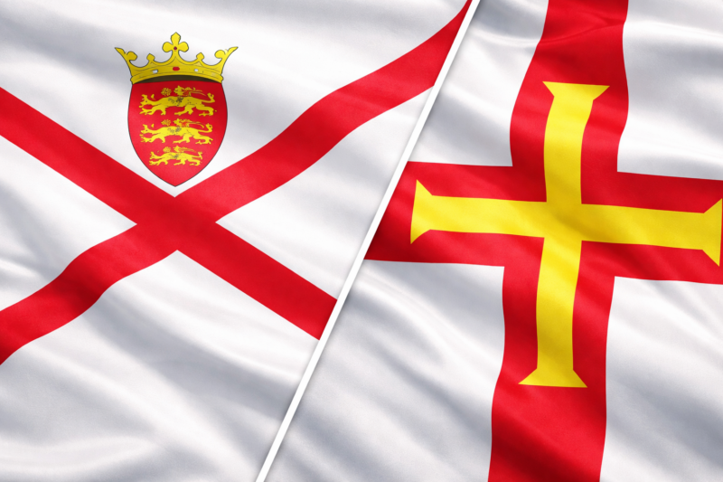Jersey and Guernsey flags representing Channel Islands private medical repatriation to mainland UK
