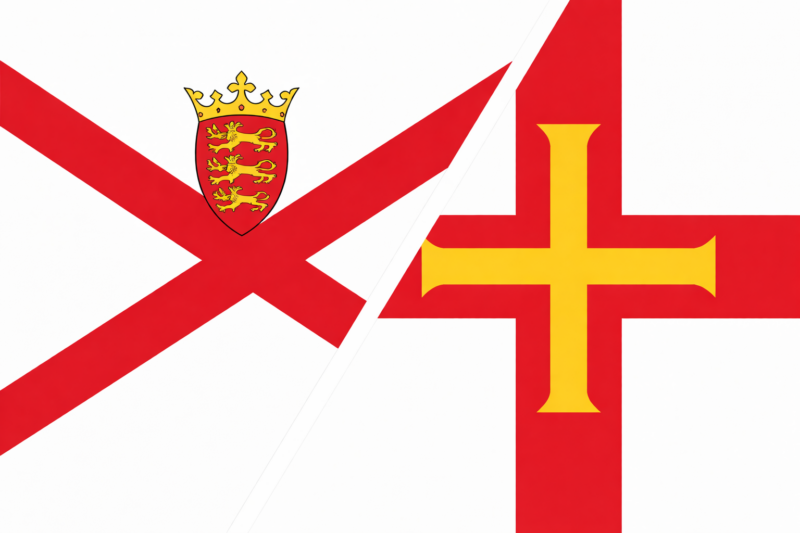 Combined Jersey and Guernsey flag icon representing private patient transport from the Channel Islands to the UK 