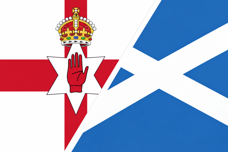 Combined Scotland and Northern Ireland flag icon representing private patient transport by road to the UK 