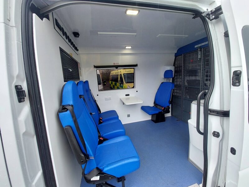 Interior of a Secure Mental Health Ambulance designed for supervised mental health patient transport